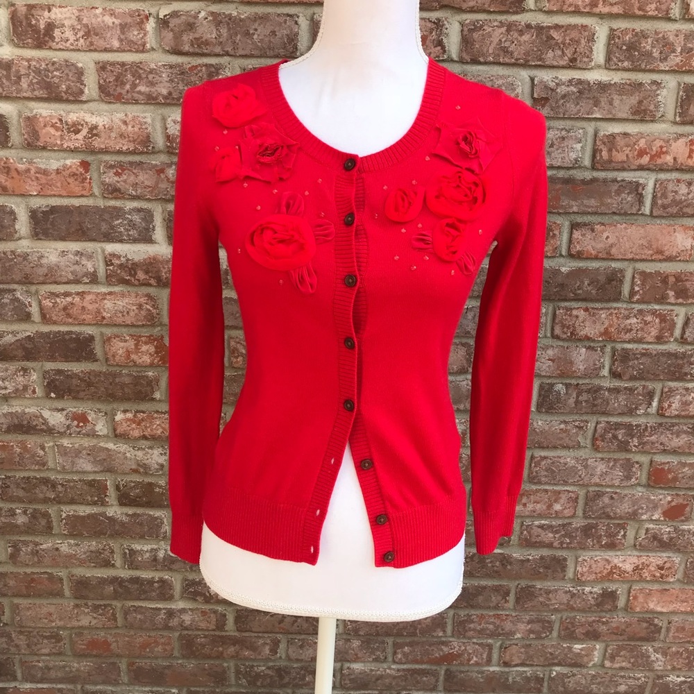 Banana Republic Red Flowered Cardigan